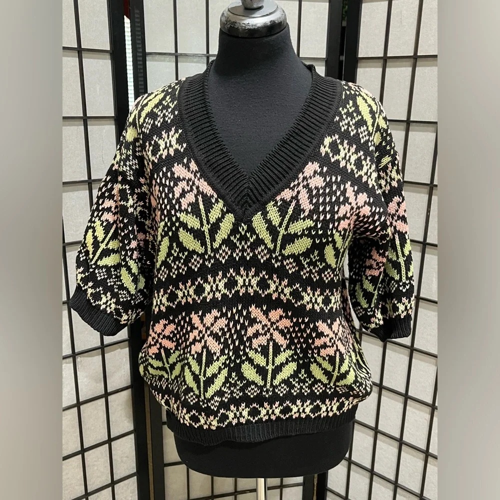 United Colors Of Benetton Black Knit with Pastel Pink & Lime Stripes, EU SIZE 48 - Picture 4 of 10